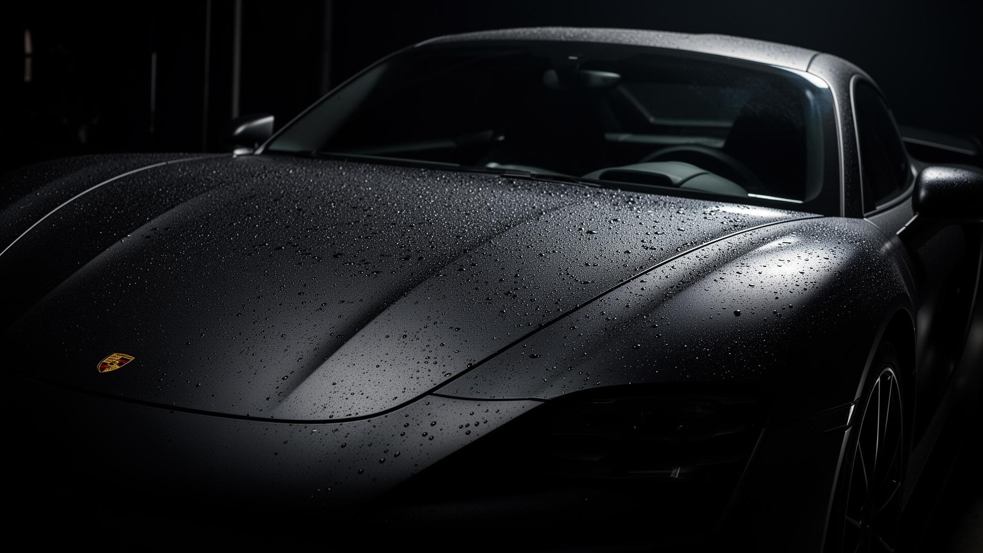 Matte black luxury supercar in studio lighting